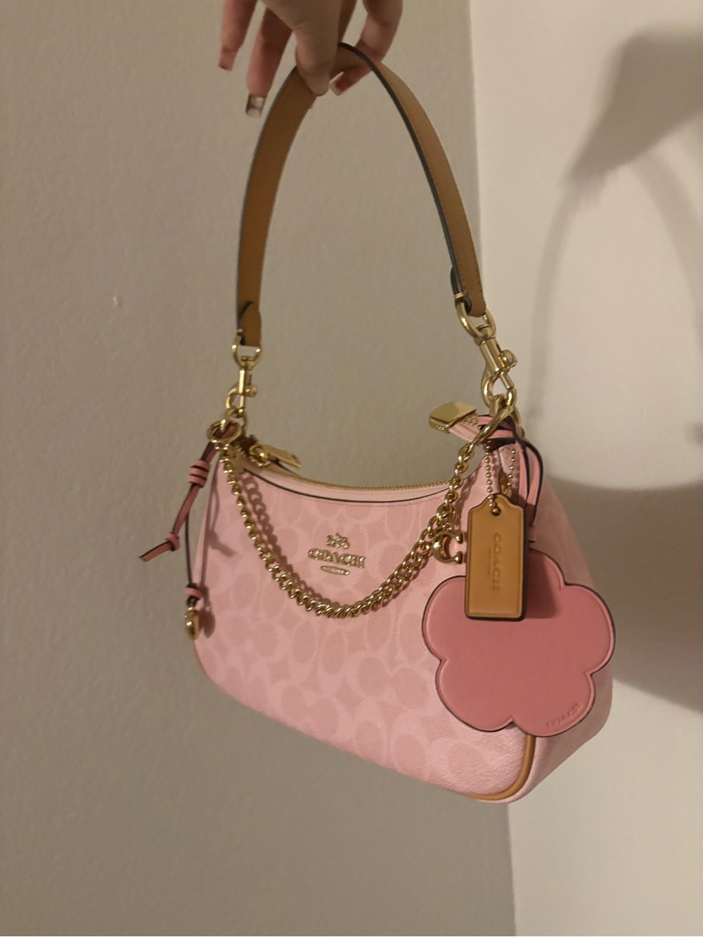 COACH Pink Signature Canvas Shoulder Bag with Gold Hardware - Picture 4 of 5